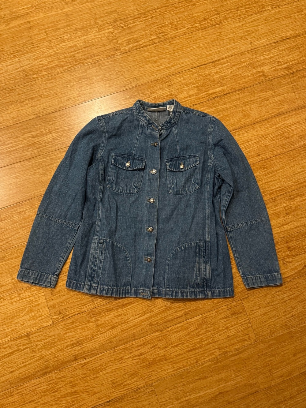 First Issue A Liz Claiborne Company Blue denim collarless jacket